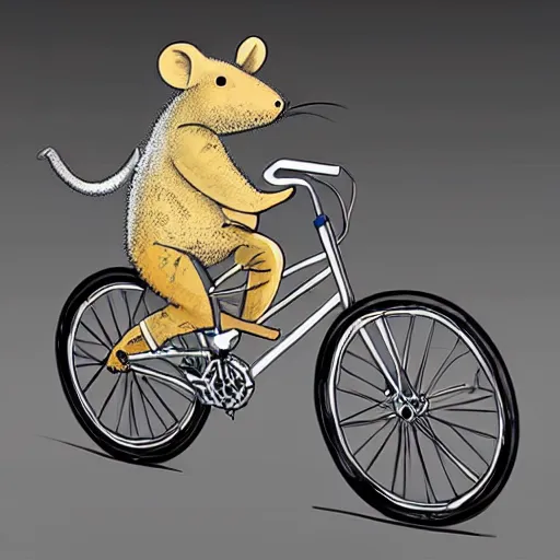 Image similar to a stainless steel bike, made of swiss cheese wheels, a cartoon rat cycling on the surface of the moon and, photorealistic