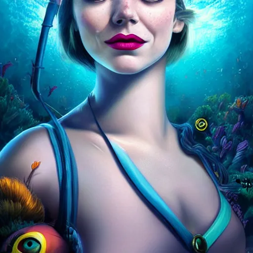 Prompt: underwater pirate portrait of emma stone, pixar style, by tristan eaton stanley artgerm and tom bagshaw.