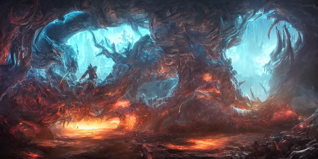 Image similar to hordes of beasts coming out of a dimensional portal, concept art, digital illustration, trending on artstation, deviantart, artgerm, epic composition, masterpiece, highly detailed, advanced technique, ambient lighting, wlop, ross draws