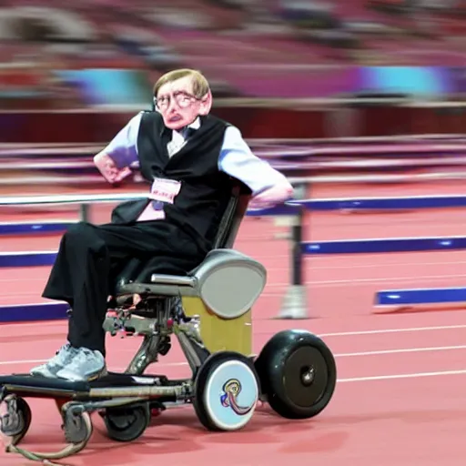 Image similar to stephen hawking competing in the hurdles in the olympics