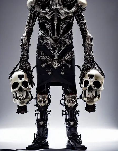 Image similar to still frame from Prometheus by Giger, lich king Dr doom in ornate bio cybernetic bone armour and skull mask helmet in bone chapel by Wayne Barlowe by peter Mohrbacher, dressed by Alexander McQueen and by Neri Oxman, metal couture hate couture editorial