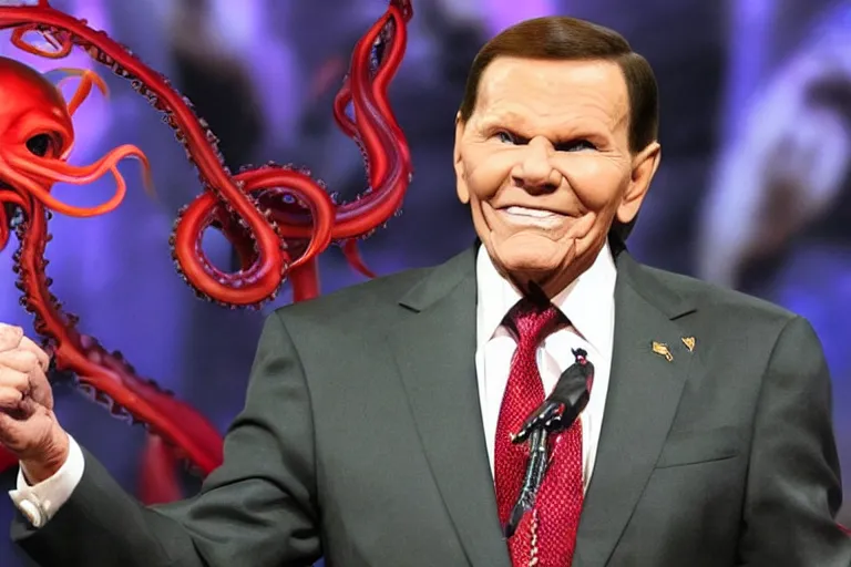 Prompt: kenneth copeland depicted as devil with tentacles instead of arms