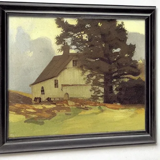 Image similar to a farmhouse by n c wyeth