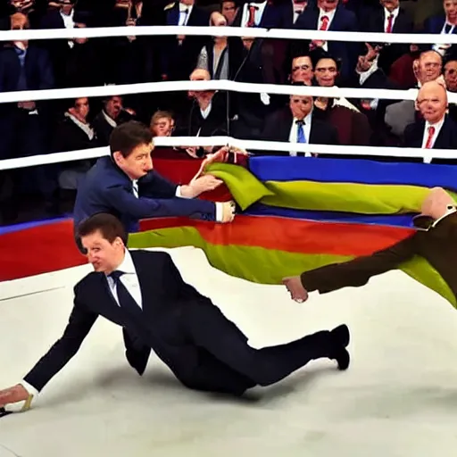 Prompt: zelensky knockdown putin, photo, realistic