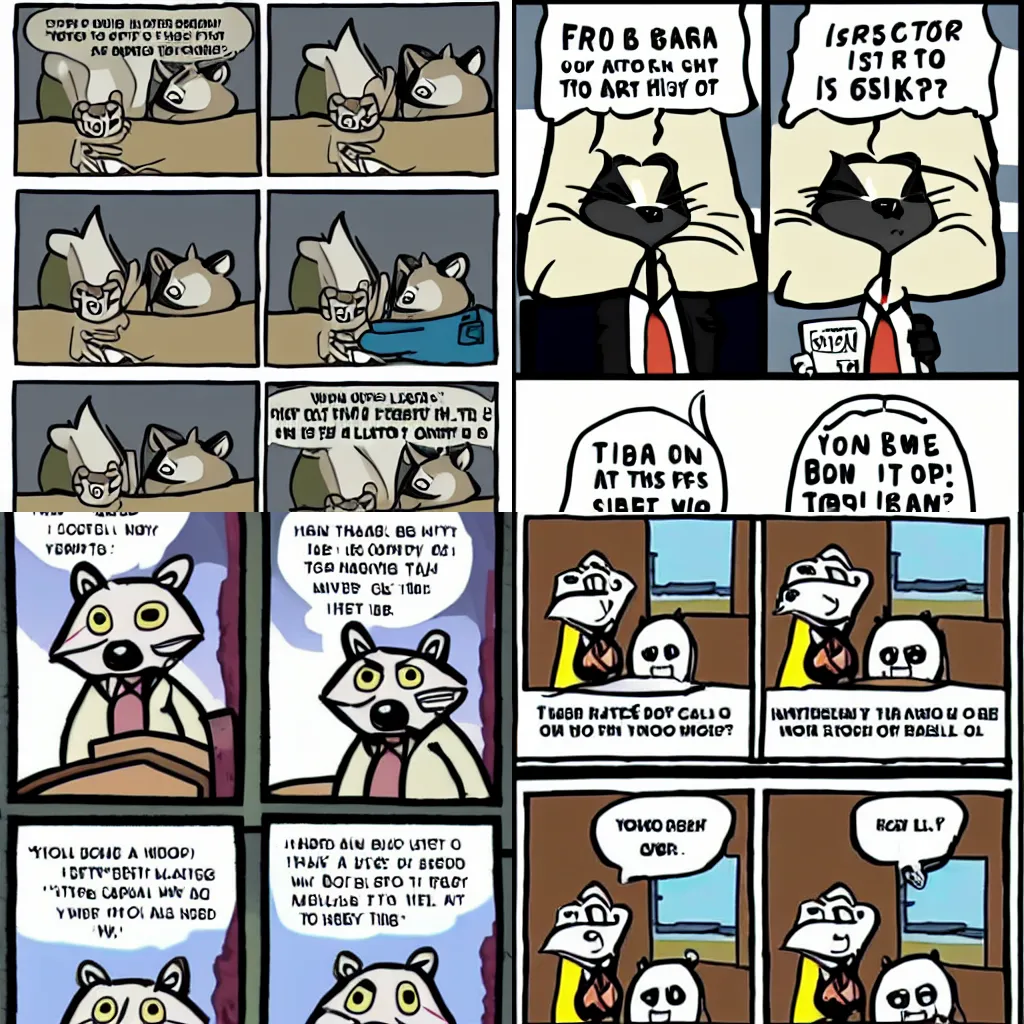 Prompt: A raccoon in a boomer humour comic