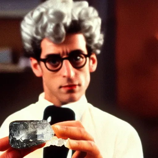 Image similar to Egon Spengler holding a quartz crystal.