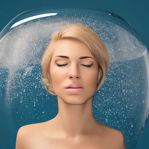 Prompt: Blonde woman inflated with air, photorealistic