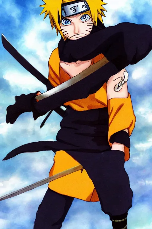 Prompt: naruto holding a sword