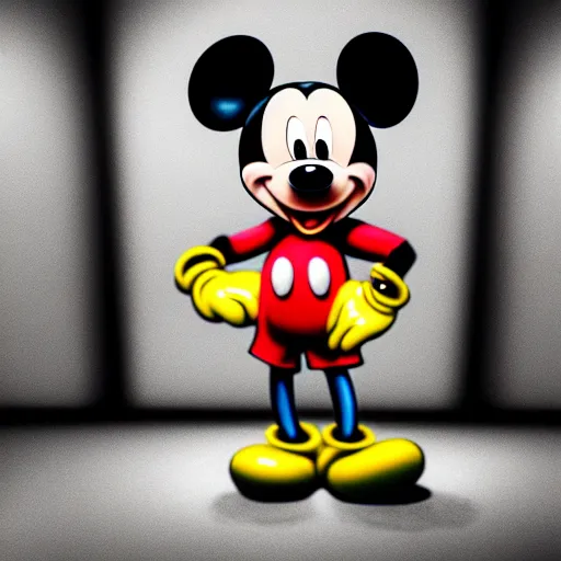 Image similar to close shot of mickey mouse wearing a latex outfit in the berghain toilette, berlin style, photography by sven marquardt, highly detailed, photorealistic, 4 k