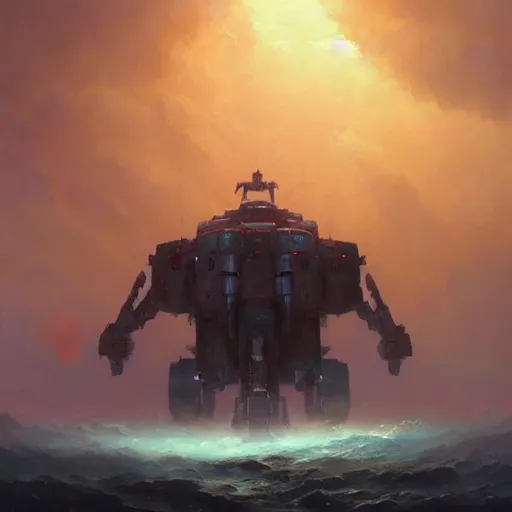 Image similar to a giant mech robot full detailed realistic atmosferic made by ivan aivazovsky, peter mohrbacher, greg rutkowski volumetric light effect broad light oil painting painting fantasy art style sci - fi art style realism premium prints available artwork unreal engine