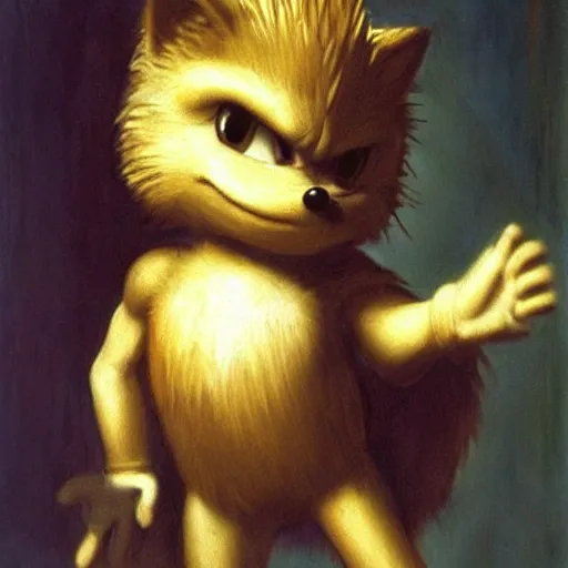 Image similar to sonic the hedgehog painted by leonardo da vinci