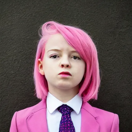 Image similar to a girl with pink hair wearing a suit and tie