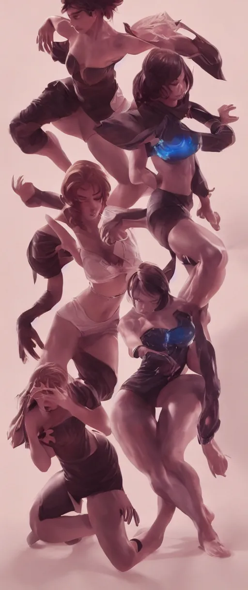 Prompt: 💃👯‍♀️🤼‍♀️, happy appearance, ioyful vibe and lighting, cgsociety, artstation, in the style of artgerm