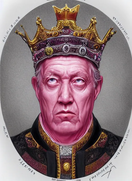 Prompt: portrait of the bubble gum emperor [ [ [ king ] ] ] made entirely of [ [ [ [ bubble gum ] ] ] ], crown, highly detailed, intricate, by greg rutkowski, ( james gurney ), wlop, artgerm