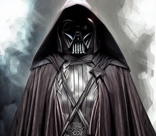 Image similar to ! dream ww 1 sith sorcerer, hooded cloaked sith lord, dark side of the force, sith lore, covet death, full character concept art, highly detailed matte painting intricately beautiful, intricately detailed by dom qwek by darren bartley byjames jean