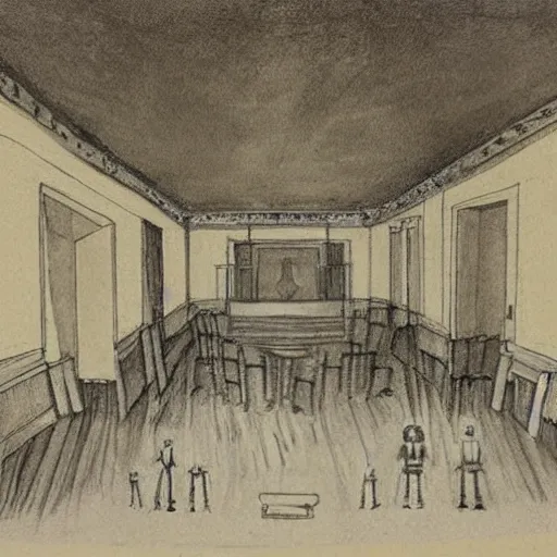 Image similar to “ childs drawing of the overlook hotel ’ s interior ”