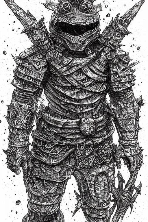 Image similar to humanoid toad warrior, wearing armour, swamp, symmetrical, highly detailed, digital art, sharp focus, trending on art station, kentaro miura manga art style