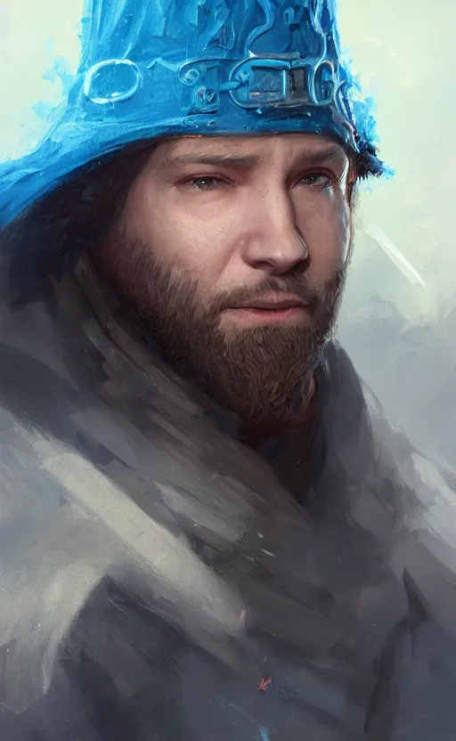 Image similar to alexis ohanian as a wizard, blue wizard hat, concept art, detailed face, fantasy, highly detailed, cinematic lighting, digital art painting by greg rutkowski