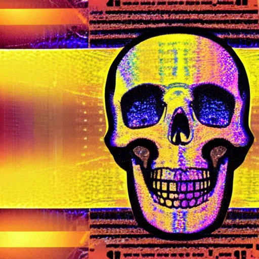 Image similar to Holographic skull with windows xp style and VHS effect