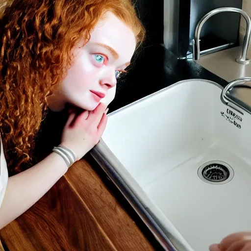 Prompt: sadie sink face in a kitchen sink