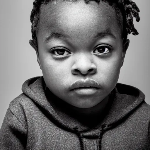 Image similar to the face of young juice wrld at 1 years old, black and white portrait by julia cameron, chiaroscuro lighting, shallow depth of field, 8 0 mm, f 1. 8