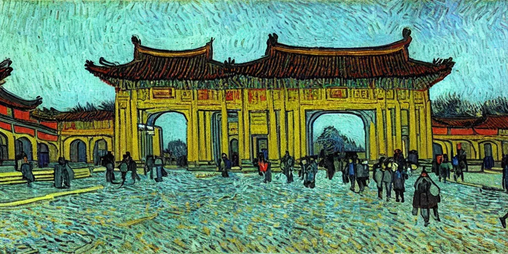 Prompt: the tsinghua second gate by vincent van gogh