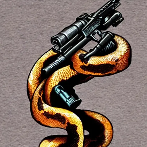 Image similar to Snake holding a gun