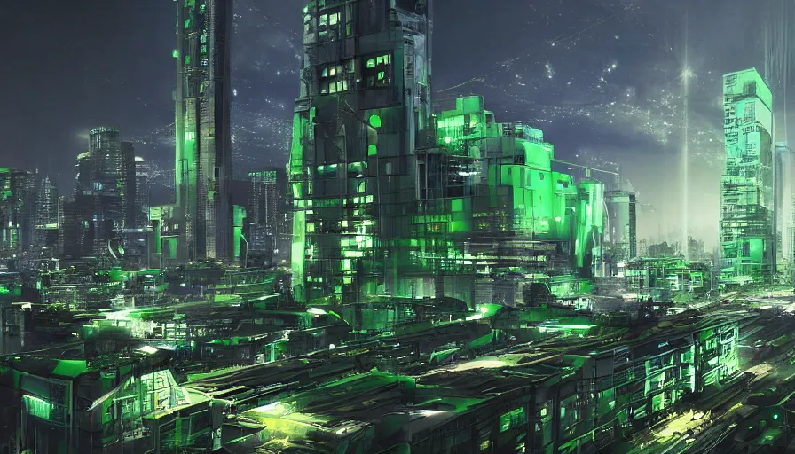 Image similar to futuristic green berlin, architecture, night, hyperdetailed, artstation, cgsociety, 8 k