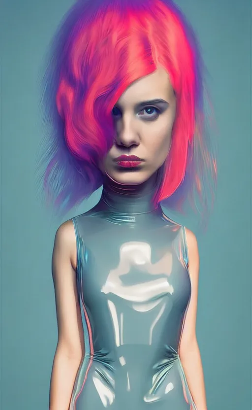 Prompt: portrait of a girl with tight latex dress by Petros Afshar and Beeple, highly detailed