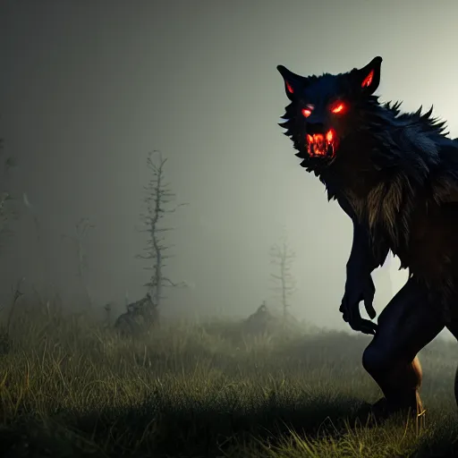 Image similar to werewolf from van helsing unreal engine hyperreallistic render glow 8k