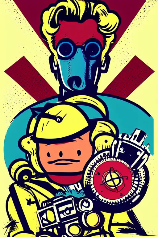 Image similar to fallout 7 6 retro futurist illustration art by butcher billy, sticker, colorful, illustration, highly detailed, simple, smooth and clean vector curves, no jagged lines, vector art, smooth andy warhol style