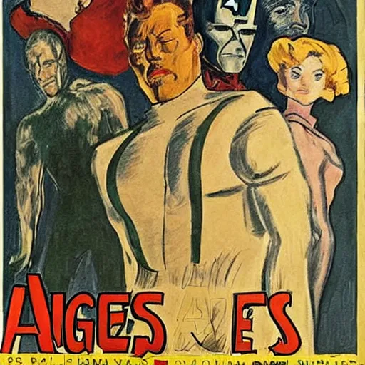 Image similar to Poster of the Avengers movie by Toulouse-Lautrec