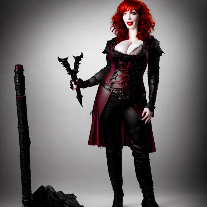 Image similar to full body photograph of christina hendricks as a vampire warrior. extremely detailed. dslr. 8 5 mm.