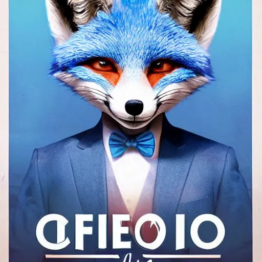 Image similar to realistic movie poster, featuring in anthropomorphic blue male foxes dressed cool, promotional movie poster print