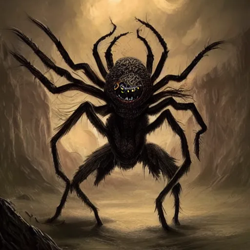 Prompt: d & d monster, huge spider monster covered in eyes, dark fantasy, concept art, character art