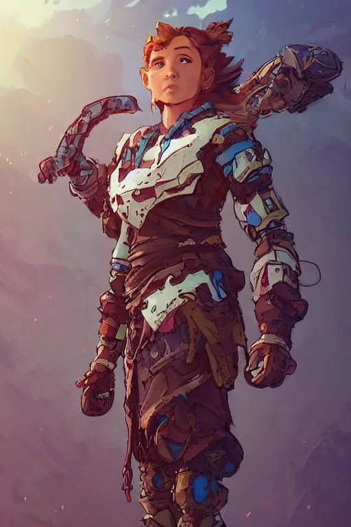 Image similar to combination suit armor aloy horizon forbidden west horizon zero dawn robot ninja mask helmet backpack tribal, art gta 5 comics, official fanart behance hd artstation by jesper ejsing, by rhads, makoto shinkai and lois van baarle, ilya kuvshinov, ossdraws radiating a glowing aura cgi rtx 2 0 2 2