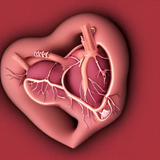 Image similar to heartshaped anatomical human heart, photorealistic, octane render