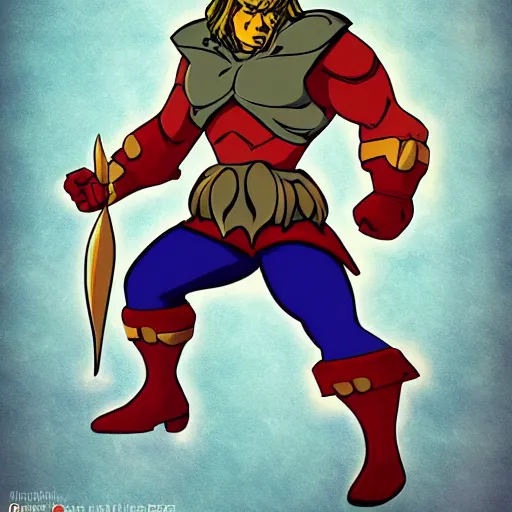 Prompt: filmation he-man in the style of a fantasy hero, digital art, artstation