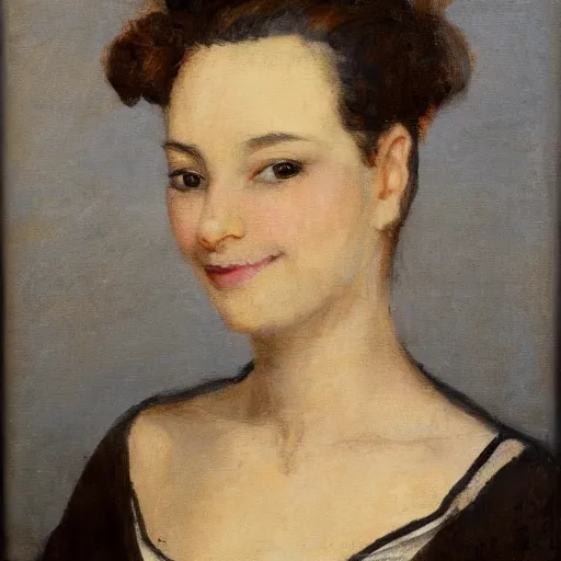 Image similar to portrait of a Parisian model, smiling