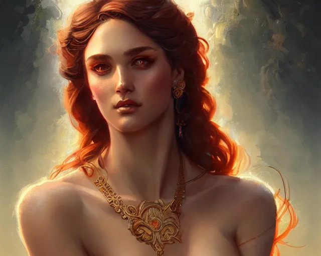 Image similar to portrait of a seductive and powerful aphrodite, detailed intricate illustration, detailed illustration, hd, 4 k, digital art, overdetailed art, by greg rutkowski, by loish, complementing colors, trending on artstation, deviantart