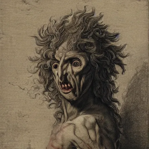 Image similar to a humanoid monster, scary, highly detailed, red, in the style of elisabeth vigee le brun