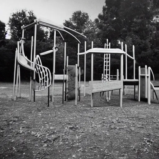 Image similar to an eerie photo of an abandoned children's playground from the 1 9 9 0 s at night, disposable film