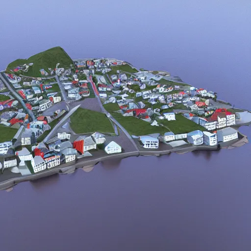 Image similar to low - poly render of the city bodø in norway