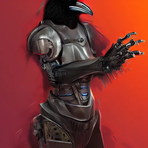 Prompt: self portrait of a robot raven. Full body with draped fabric and body armor, digital art, realistic, ultradetailed, concept art in the style of A new Hope, trending on artstation, devianart, cgsociety