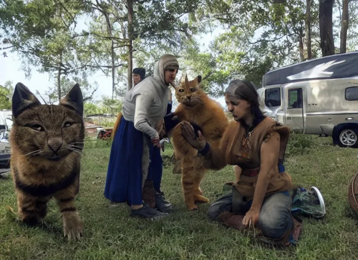 Image similar to A demonstration of how to properly pet a Khajiit caravanner right between their two perked ears to earn an expression of bemusement.