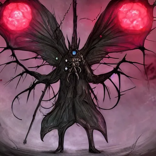 Prompt: Butterfree in style of Bloodborne. Concept art, cosmic horror, body horror, ArtStation.