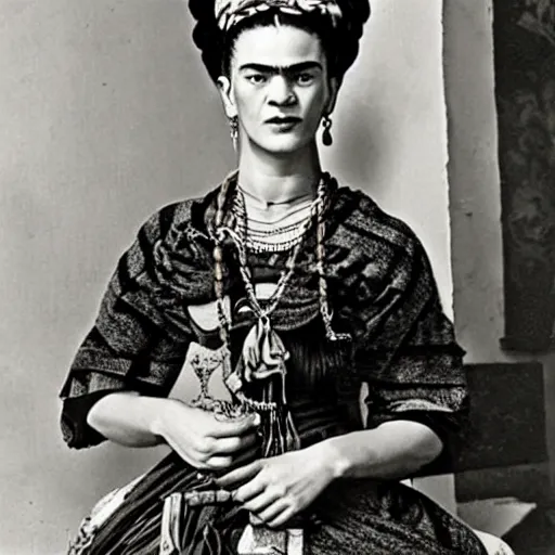 Prompt: frida kahlo with steampunk accessories.