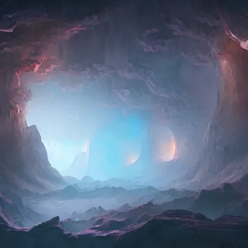 Image similar to a detailed matte painting of an ethereal crystal cave by shin yun - bok, cgsociety contest winner, fantasy art, bioluminescence, speedpainting, concept art