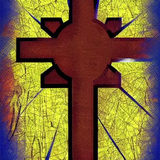 Image similar to christian cross art.. digital layered. visible paint strokes.