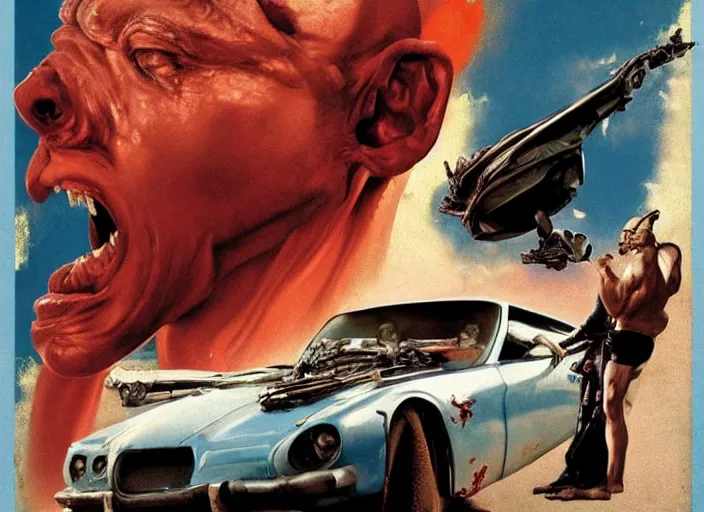 Prompt: a still from the film fast and the furious by francis bacon, surreal, norman rockwell and james jean, greg hildebrandt, triadic color scheme, by greg rutkowski, in the style of francis bacon and edward hopper and beksinski, dark surrealism, grand theft auto video game, a still from the film alien